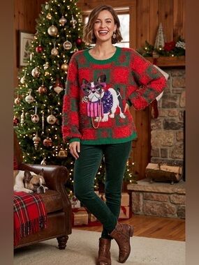 Holiday Time Dog Fuzzy Knit Holiday Sweater